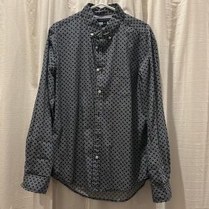 Tommy Hilfiger button down shirt. Size medium. Navy with white pattern